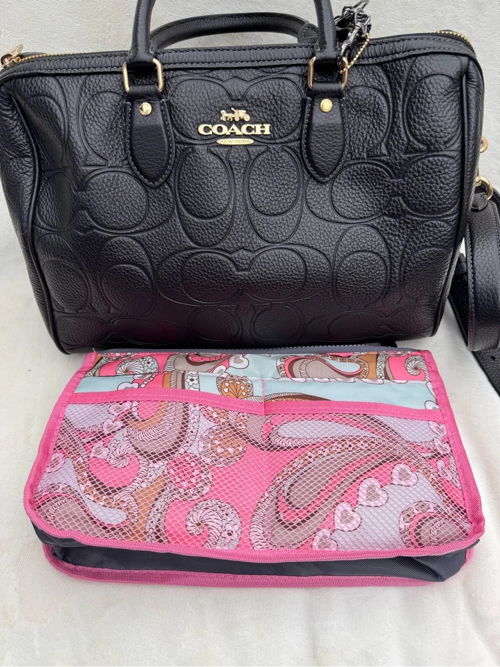 Coach Black Embossed Pebbled Leather Satchel with Mixed Metal Chains - Picture 5 of 10